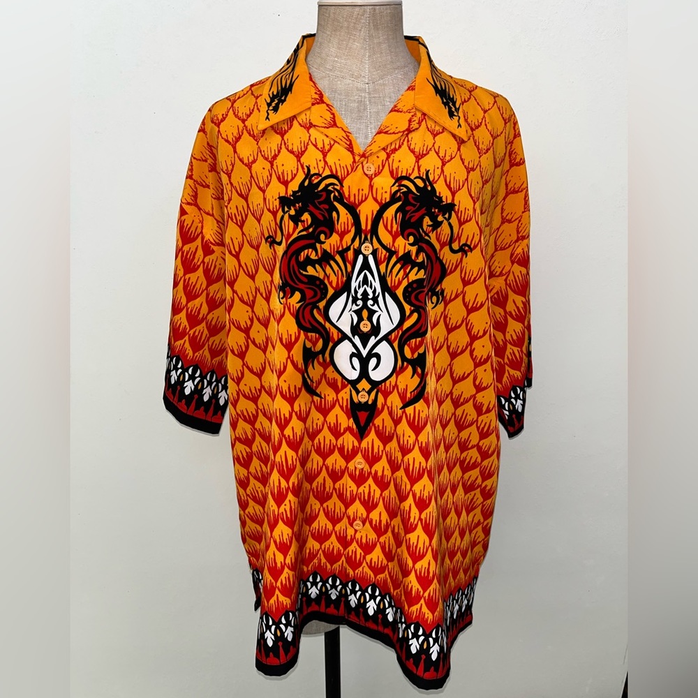 Vintage Dragonfly Scales Dragon Button Down Shirt XL